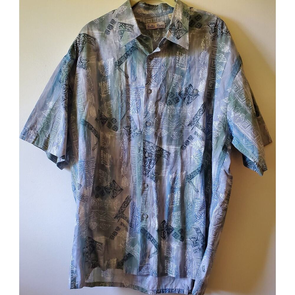 HOLLIS RIVER Mens XL Cotton Short Sleeve Hawaiian Beach Surf Button Shirt